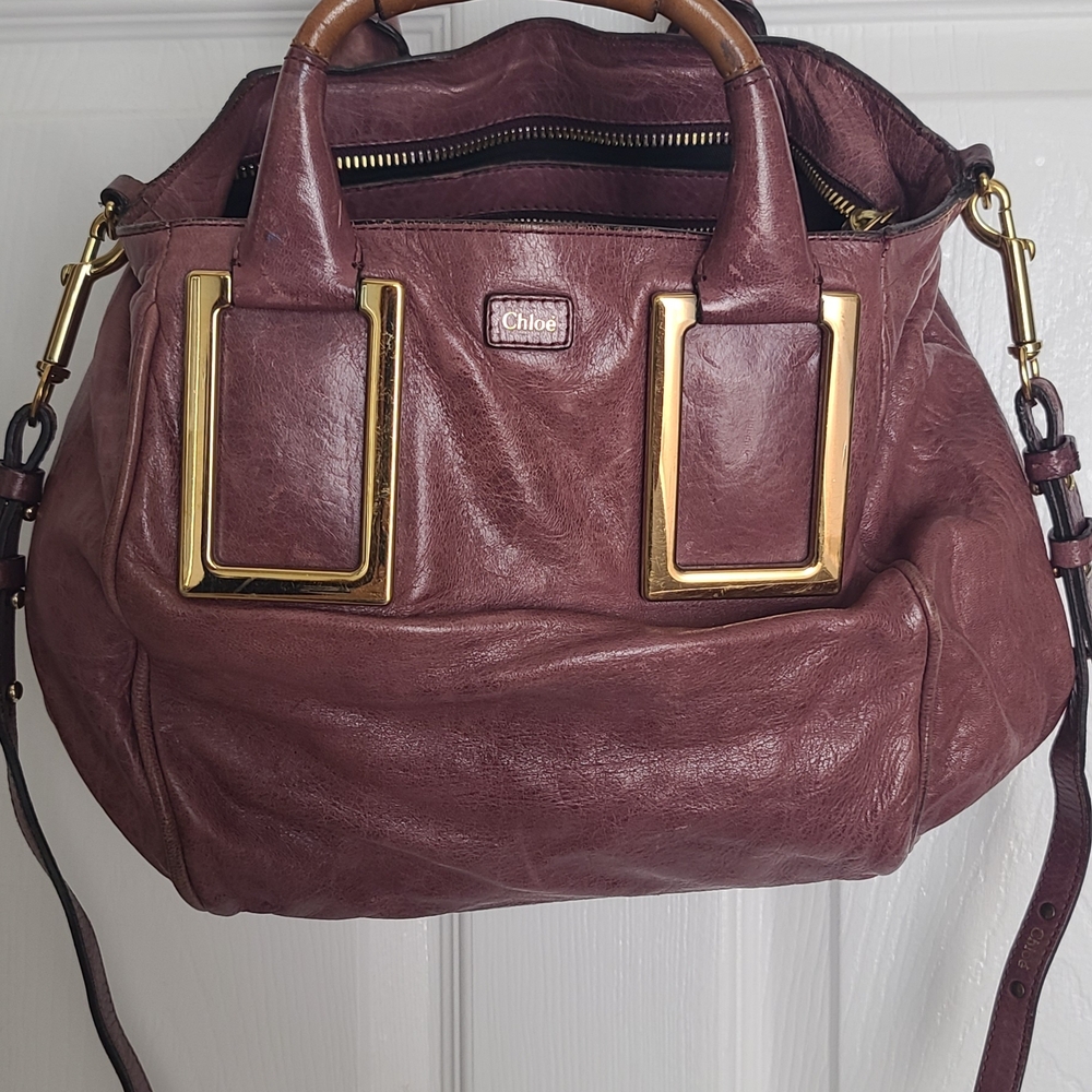 Chloe Plum Leather Shoulder Bag with Gold Hardware smoking home sheepskin bag